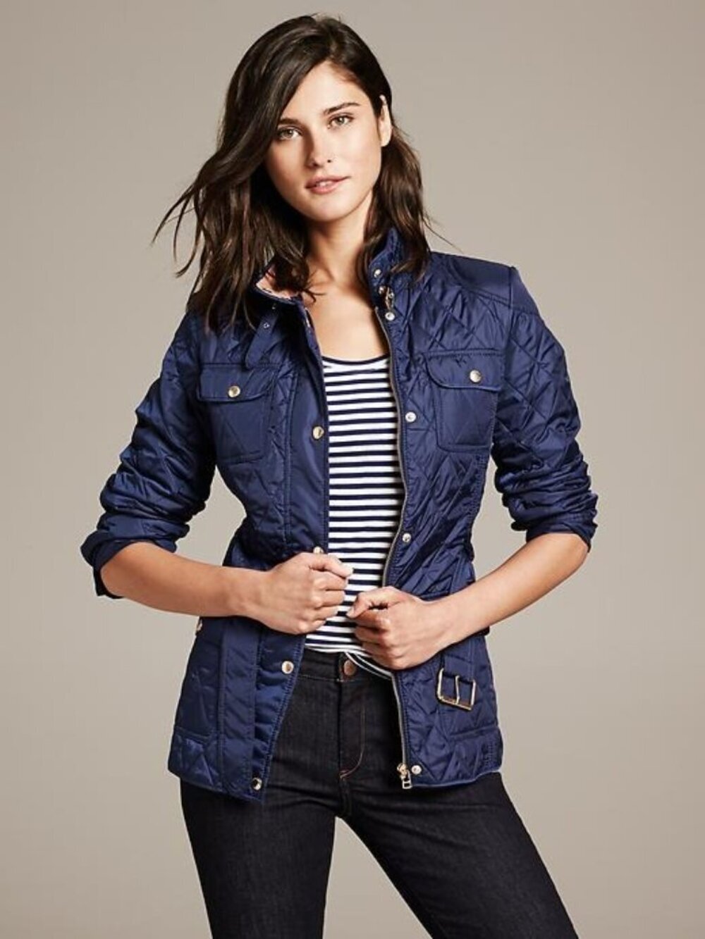 2/$30 Banana Republic Quilted Navy Field Jacket in Night Sky XXS #A2507